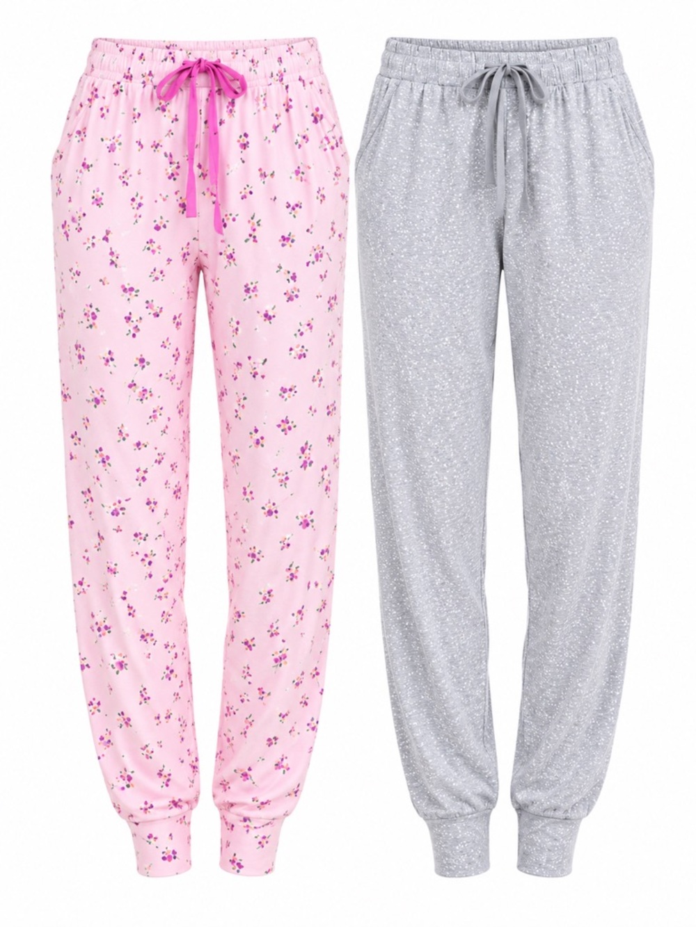 New - Roudelain 2-Pack Jogger Sleep Pants Pink Floral Gray Pajama Lounge Pants